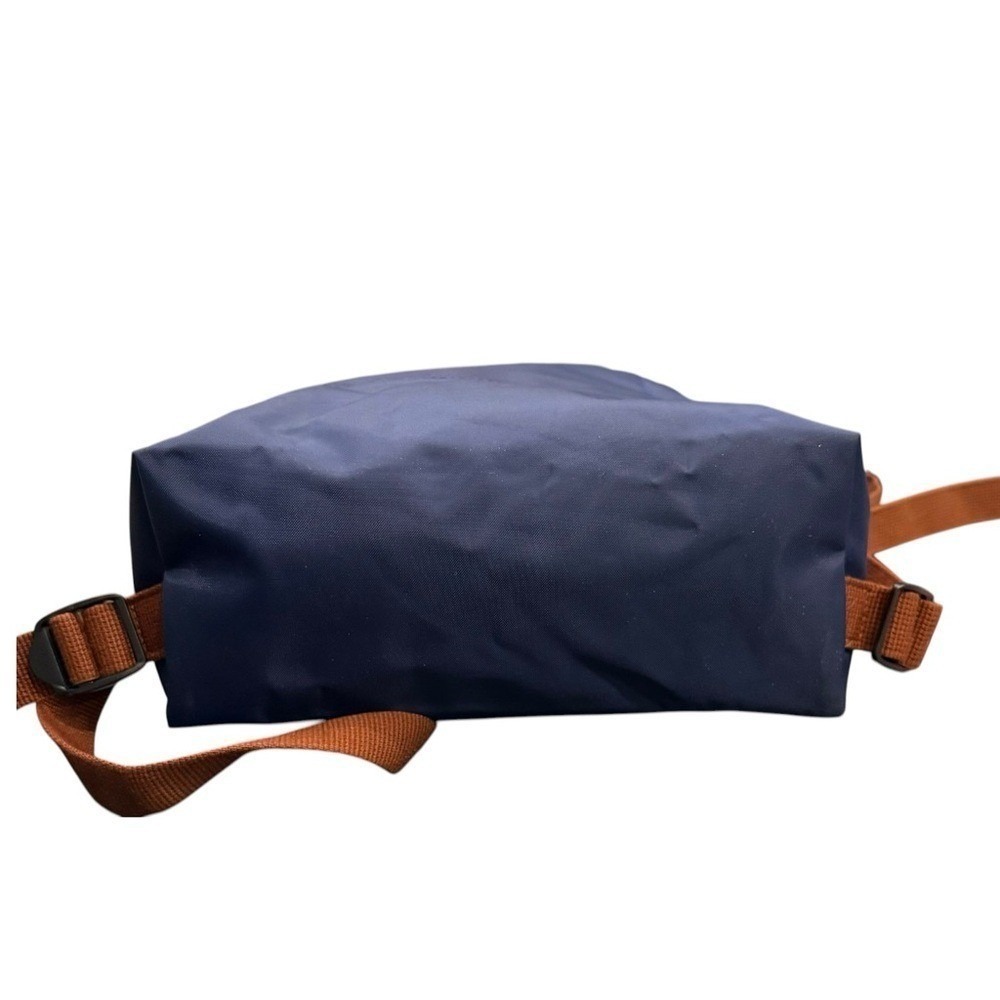 New Longchamp Le Pliage Folding Original M Backpack Navy Blue / Brown Leather - Picture 5 of 7